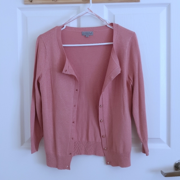 Dusky Rose Pink U-Neck Button Up Cardigan, Small - Picture 2 of 8